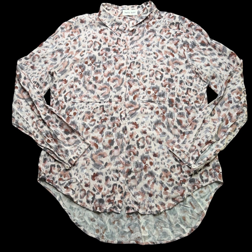 Bella Dahl Button Down Top Womens Pink Leopard Print High Low Casual M